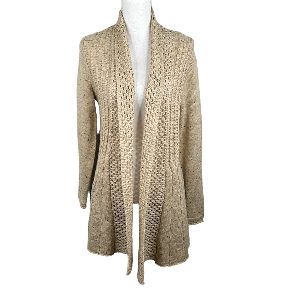 Studio Works Tan Knit Speckled Long Sleeve Cardigan Sweater Size Small